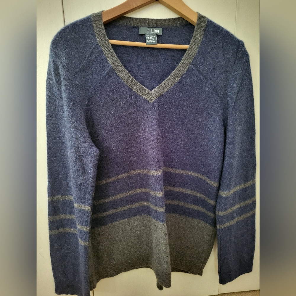 Women's Griffen Cashmere Blue/Grey Sweater Sz XL